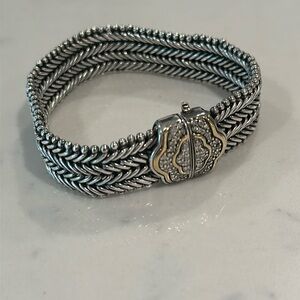 Sterling Silver 14k Gold Natural Diamond Woven Chain Bracelet 925